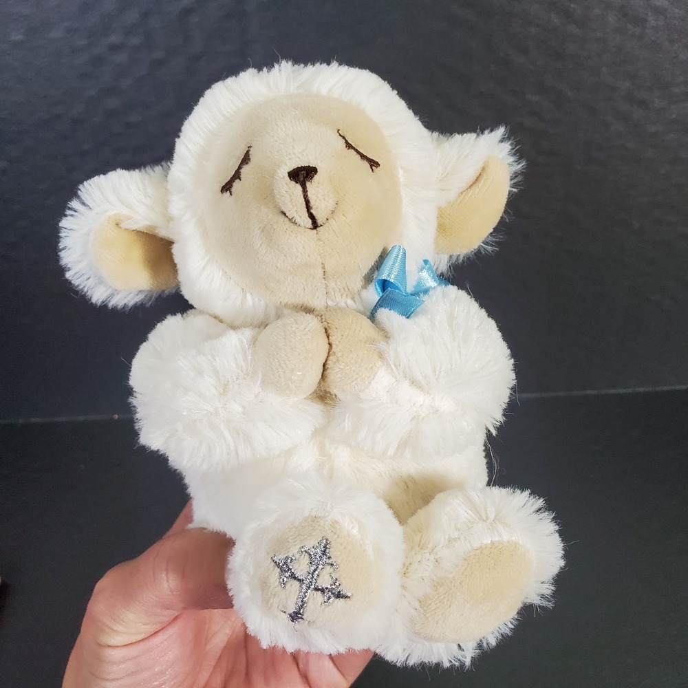 MyMateZoe Lamb Silver Embroidered Cross‎ On Foot Plush 8" Stuffed Animal Gift